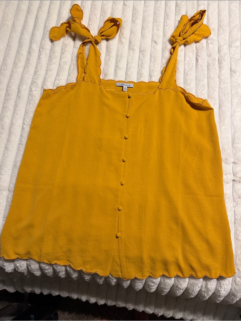 white birch Scallop-Edge Tie-Strap Tank in Mustard Yellow